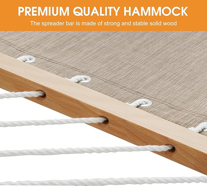 Lazy Daze Hammocks 12 FT 2 Person Double Quick Dry Olefin Blend Hammock with Curved Steel Heavy Duty Stand for Outside Backyard Patio 450 Lbs Capacity Khaki