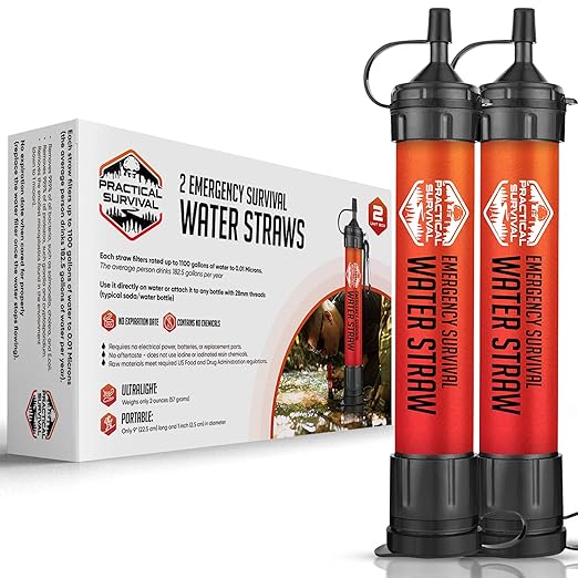 2 High-Capacity Emergency Water Straws – Lightweight Reusable 1800-Gallon Filters for Camping Hiking Travel Biking Survival and Emergencies. No Expiration Date Perfect for Preparedness