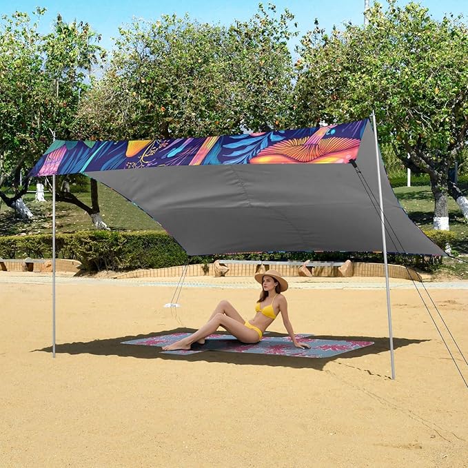 ALAZA Fantasy Mushroom Beach Tent Sun Shelter UPF50+ Protection Beach Shade Canopy w/ 4 Sandbags for Outdoor Camping Fishing Backyard Fun Picnic 10x9 ft