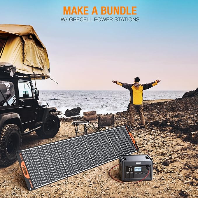 200W Portable Solar Panel for Power Station Generator 12V/24V Flexible Foldable Solar Panel Kit Lightweight High-Efficiency Solar Charger Power Backup for Outdoor Van Camper Boat Caravan Off-Grid