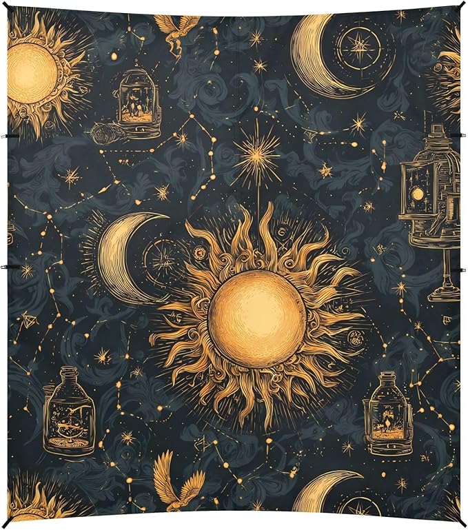 ALAZA Sun Moon Stars Constellations Witchery Beach Tent Sun Shelter UPF50+ Protection Beach Shade Canopy w/ 4 Sandbags for Outdoor Camping Fishing Backyard Fun Picnic 10x9 ft