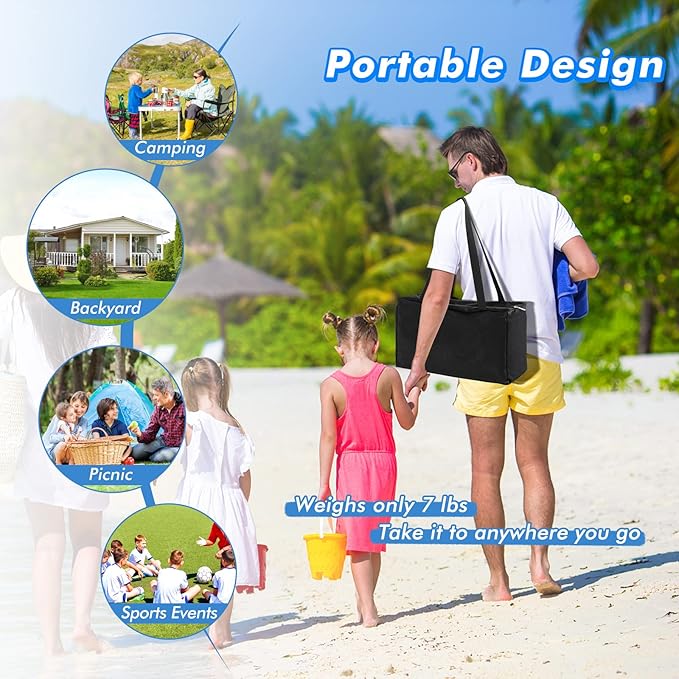HAPPYGRILL Beach Canopy Sun Shelter with Aluminum Pole 20 FT x 20 FT UPF 50+ Pop Up Tent with Sandbags Tent Pegs Sand Shovel Carry Bag Portable Outdoor Sunshade for Camping Sport Events Picnic