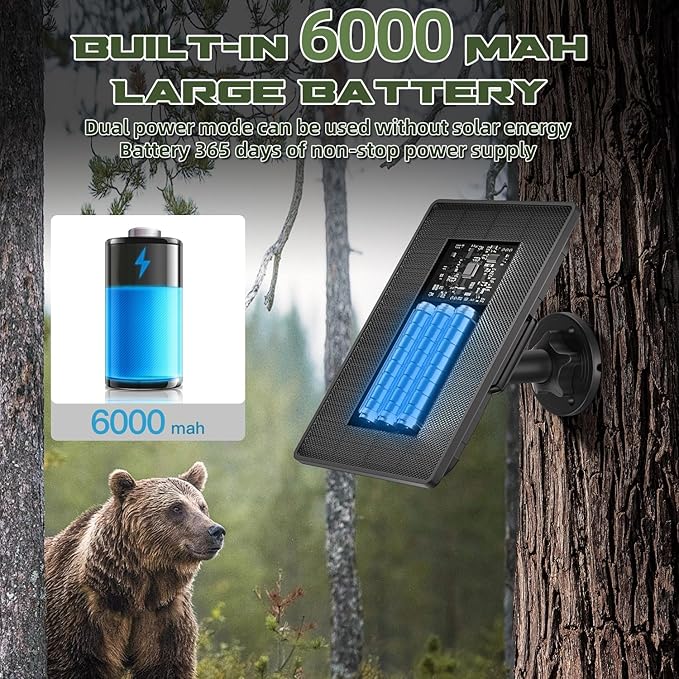 Trail Camera Solar Panel - 6000mAh Built-in Battery Waterproof Solar Charger Kit with Multiple DC Connectors Compatible with Tactacam Reveal Cameras