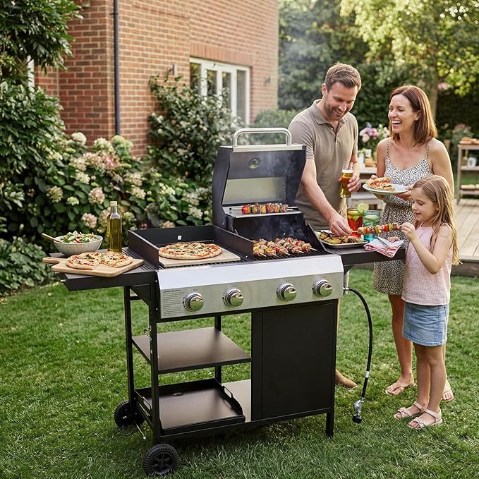 Endark 49200 BTU 4-Burner Multi-Function Stainless Steel BBQ Grill - For Outdoor Cooking Patio Backyard Barbecue Camping - Griddle Combo for BBQFRYING and PIZZA