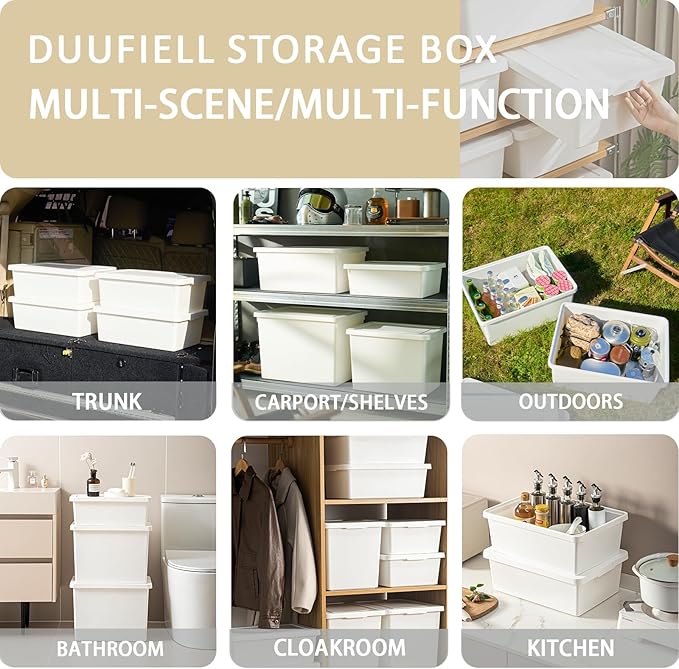 6gal+3gal high-end White multifunction storage box with lid Set of 4 Stackable Plastic Boxes with Handles Suitable for Garage and Home Storage Waterproof and Moisture-Proof （2XXL+2L