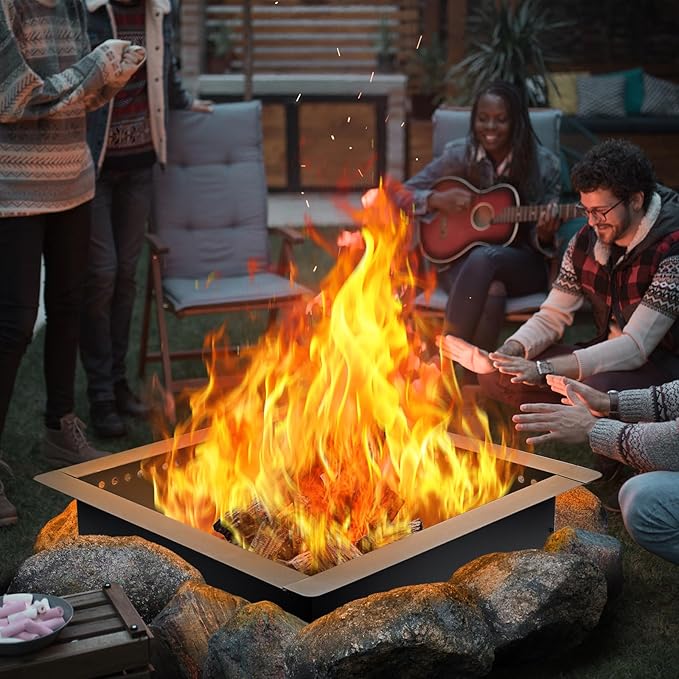 36 inch Outdoor Fire Pit Liner Square Heavy Duty Fire Pits Rim Insert Firepit for Outside DIY Campfire Fireplace