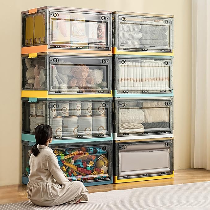 Versatile Clothes Storage Container with Lid - Spacious Heavy Duty Plastic Box Stackable for Easy Organization of Kids Toys Books and Clothing Blue