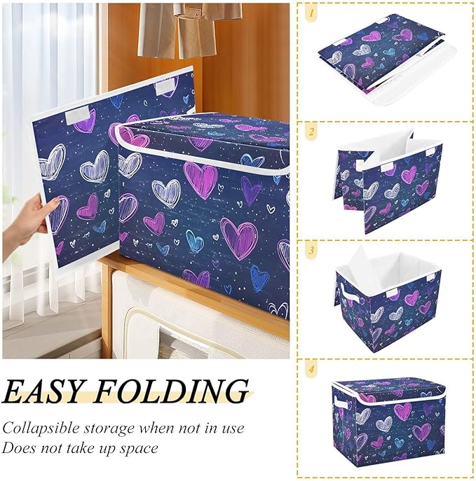 Storage Cube with Lid Doodle Of Hearts Print 16.5×12.6×11.8 IN 1 Pack Collapsible Large Capacity Foldable Storage Basket Bin Organizer