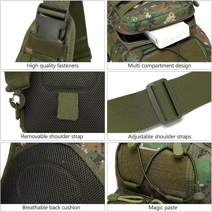 Tactical Backpack Waterproof Military Cross-body Molle Single Shoulder Backpack Chest Bag for Outdoor Every Day Carry (Military Green)