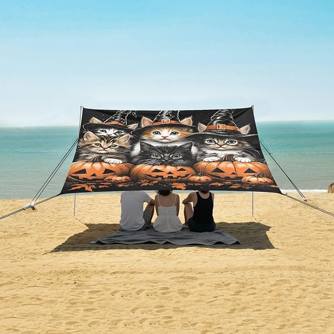 ALAZA Halloween Cats Pumpkin Beach Tent Sun Shelter Portable Canopy Sunshade for Outdoor Camping Picnics Backyard Fun 10x9 ft