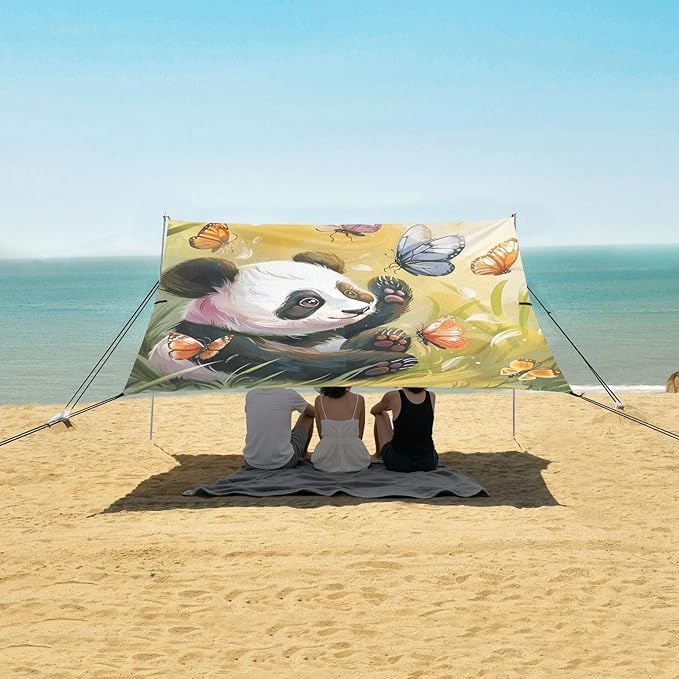 ALAZA Panda Play with Butterflies Beach Tent Sun Shelter Portable Canopy Sunshade for Outdoor Camping Picnics Backyard Fun 10x9 ft