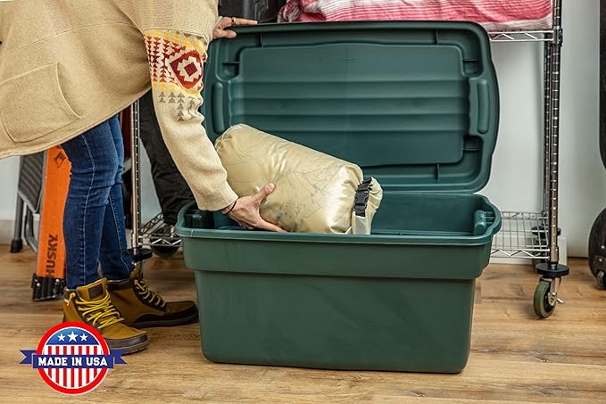 Rubbermaid ECOSense High-Top Storage Totes 28 Gal Pack of 3 Durable Reusable Large Plastic Storage Bins with Resting Hinged Lid Made from Recycled Materials