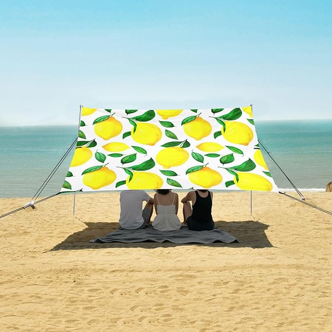xigua Lemons Beach Tent Sun Shelter with Carrying Bag - Silver Coated Oxford Fabric Beach Canopy for Beach Camping Fishing - Includes Windproof Ropes Sandbags &amp Stakes