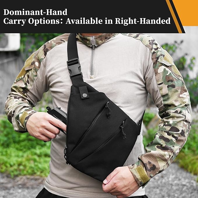 CCW Sling Bag for Concealed Carry Tactical Crossbody Sling Bag with Quick Access Compartment Low Profile Shoulder Chest Bag for Men &amp Women