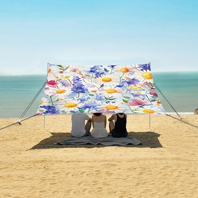 ALAZA Watercolor Floral Daisies Beautiful Wildflowers Beach Tent Sun Shelter Portable Canopy Sunshade for Outdoor Camping Picnics Backyard Fun 10x9 ft