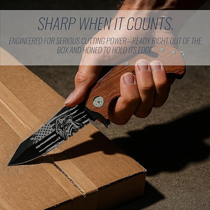 Personalized Pocket Knife for Men with Clip | Laser Engraved Patriotic Design Folding Utility Tactical Switchblade for Camping Hunting Rescue | Custom Birthday Gift for Dad Husband Groomsmen Gifts
