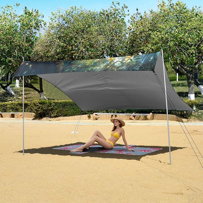 ALAZA Cute Mushroom Forest Beach Tent Sun Shelter Portable Canopy Sunshade for Outdoor Camping Picnics Backyard Fun 10x9 ft