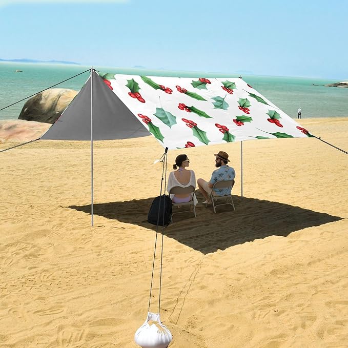 xigua Fruit Beach Tent Sun Shelter with Carrying Bag - Silver Coated Oxford Fabric Beach Canopy for Beach Camping Fishing - Includes Windproof Ropes Sandbags &amp Stakes