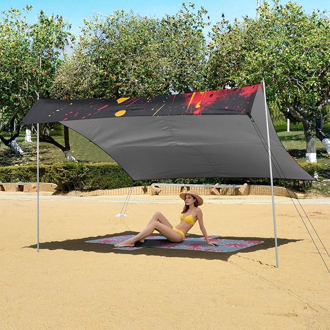 ALAZA Black Cat Art Beach Tent Sun Shelter UPF50+ Protection Beach Shade Canopy w/ 4 Sandbags for Outdoor Camping Fishing Backyard Fun Picnic 10x9 ft