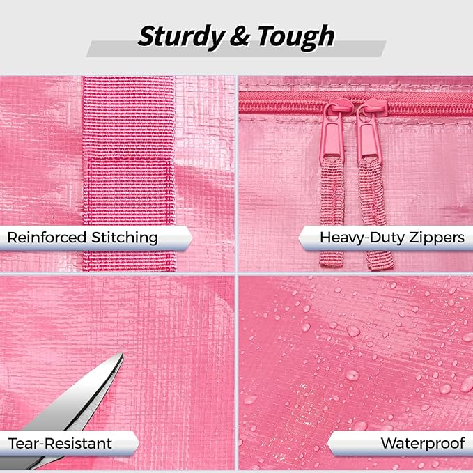 16 Pack Extra Large Heavy Duty Moving Bags Pink Storage Bins with Lids Reinforced Handles &amp Heavy-Duty Zippers Moving Boxes Storage Bags Totes for Clothes Packing Dorms College Supplies Pink