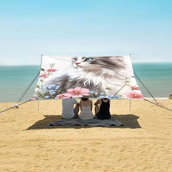 ALAZA Black and White Cat Flower Beach Tent Sun Shelter Portable Canopy Sunshade for Outdoor Camping Picnics Backyard Fun 10x9 ft