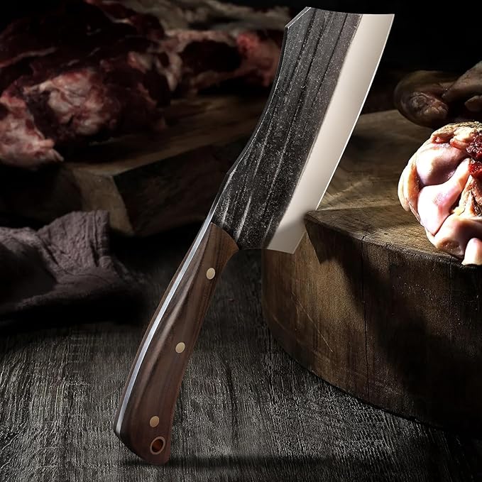 HOSHANHO Butcher Knife Set 3-Piece High Carbon Steel Serbian Chef Knife Set of Heavy Duty Boning Knife &amp Meat Cleaver Knives &amp Viking Knives for Home Cooking Outdoor Camping BBQ