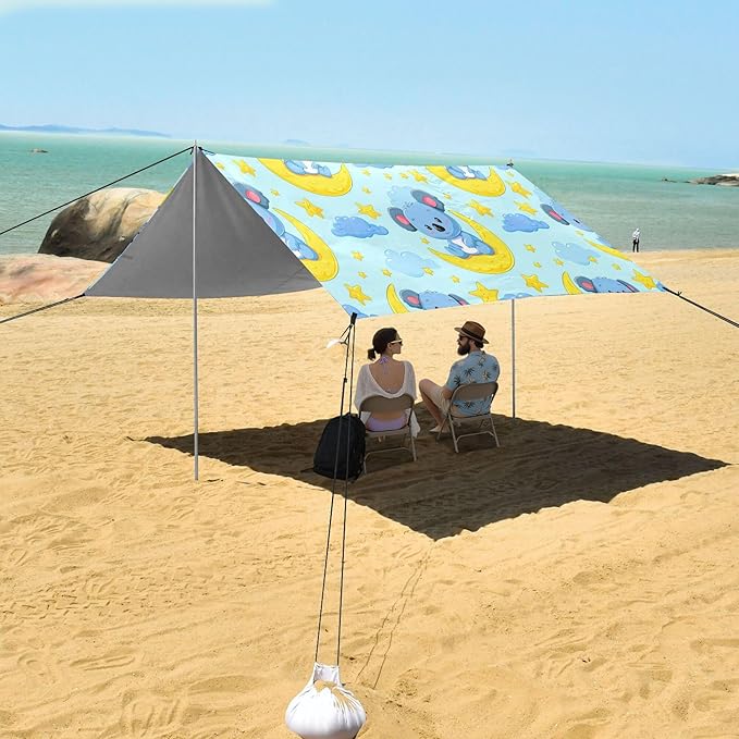 Koalas Beach Canopy Sun Shelter with Sandbags &amp Sand Shovel &amp Windproof Ropes - Portable 110x126 Beach Shade Beach Tent for Camping Picnics