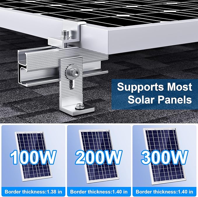 Solar Panel Mounting Bracket Kit 10Pcs Solar Panel Mount for 1-4pcs Thickness 1.4” Solar Panels with 10x 6 mini Rails 4X Water Drain Clips for ShingleSlateMetal and Tin roof