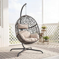NICESOUL Bird Cage Swing Egg Chair UV/Water-Resistant 450lbs Capacity Wicker Swinging Chairs with Stand Comfy Oversized Hanging Seat w/Cushion Metal Frame &amp Cover for Indoor Outdoor Grey &amp