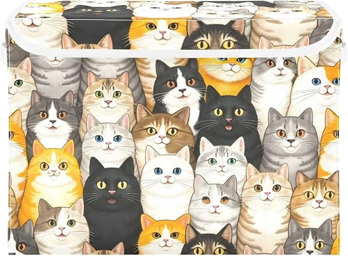 Storage Cube with Lid Cats Portrait Print 16.5×12.6×11.8 IN Collapsible Large Capacity Foldable Storage Basket Bin Organizer