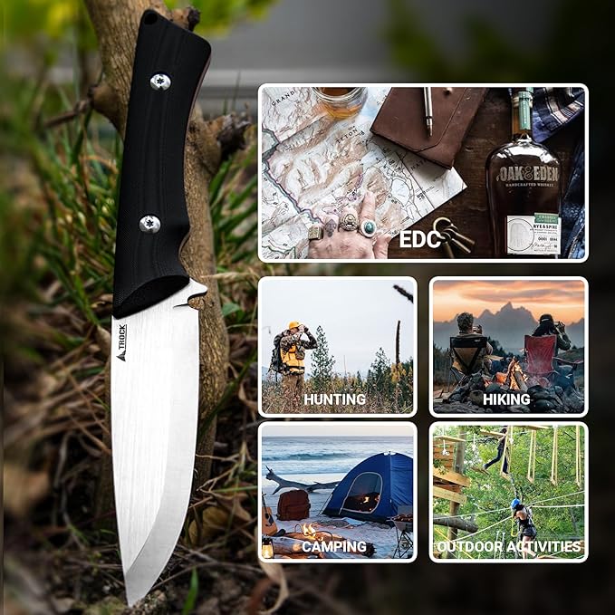 Fixed Blade Knife 3.94” Drop Point 9cr18mov Blade Camping Hunting Hiking Knife for Men Women G10 Handle with Sheath and Clip Outdoor Daily Use EDC