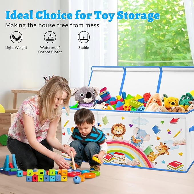 decalsweet Kids Toy Box Storage Chest Collapsible Storage Bin with Lids Handles for Boys Girls Toddler Large Kids Toy Organizer Box for Kidsroom Bedroom Playroom Nursery37.7x12.5x15.7