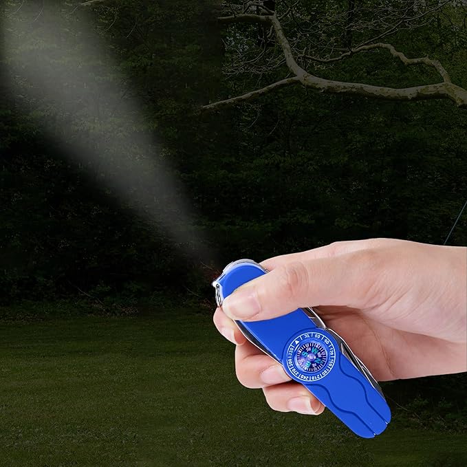 Swiss Eagle 30-in-1 Classic Pocket House Hold &amp Campaign Tool Premium Multi Tool Pocket Tool with Compass Scissor Screwdriver Plier Magnifying Glass Tweezer for Christmas Gifts - Blue