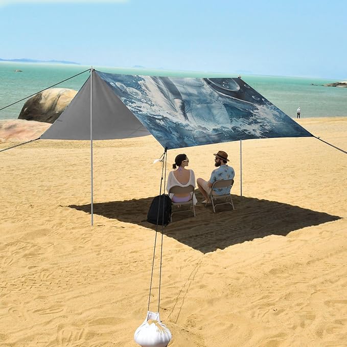 ALAZA Ocean Dolphin with Bubbles Beach Tent Sun Shelter Portable Canopy Sunshade for Outdoor Camping Picnics Backyard Fun 10x9 ft