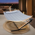 SUNCREAT Double Outdoor Hammock with 12 ft Stand Solar Powered Lights 2 Person Hammocks for Outside Grey