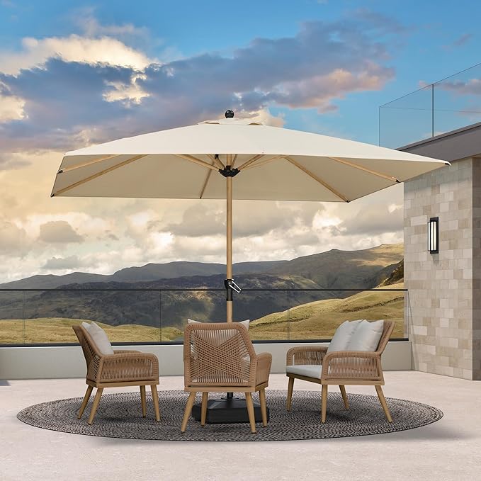 PURPLE LEAF 10' x 10' Square Patio Umbrella Outdoor Table Umbrella Aluminum Market Umbrella with 8 Sturdy Ribs &amp Crank Outdoor Umbrellas for Garden Deck Patio Beige