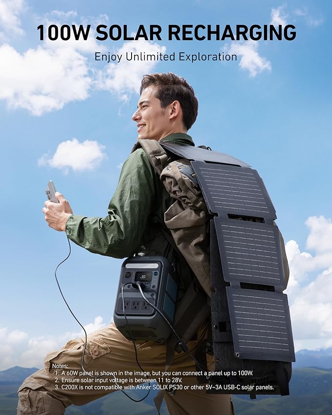 Anker SOLIX C200X Portable Power Station with 60W Solar Panel 230.4Wh LiFePO4 Battery 300W (600W Surge) Solar Generator 140W Two-Way Fast Charging For Outdoor Camping Traveling and Emergencies