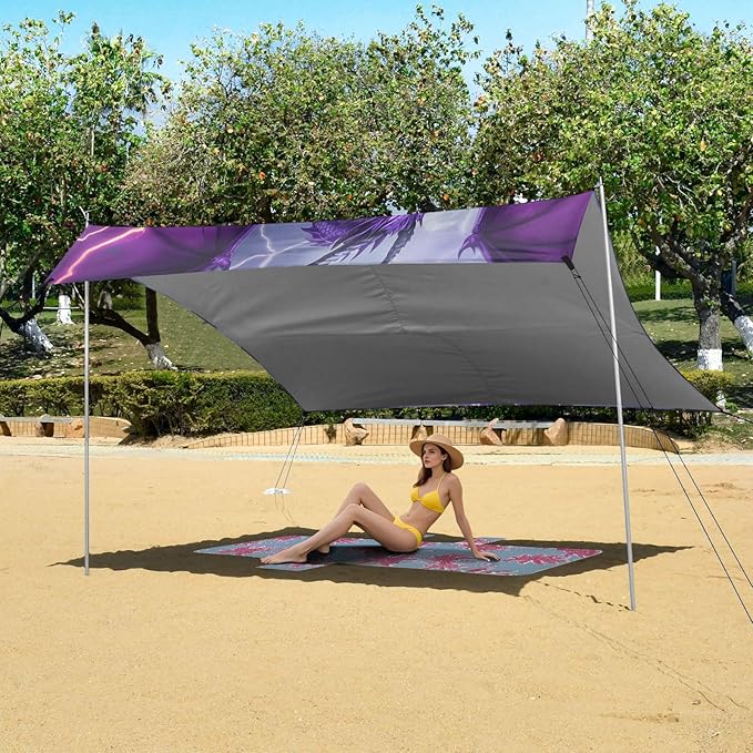 ALAZA Purple Dragon Lightning Beach Tent Sun Shelter Portable Canopy Sunshade for Outdoor Camping Picnics Backyard Fun 10x9 ft