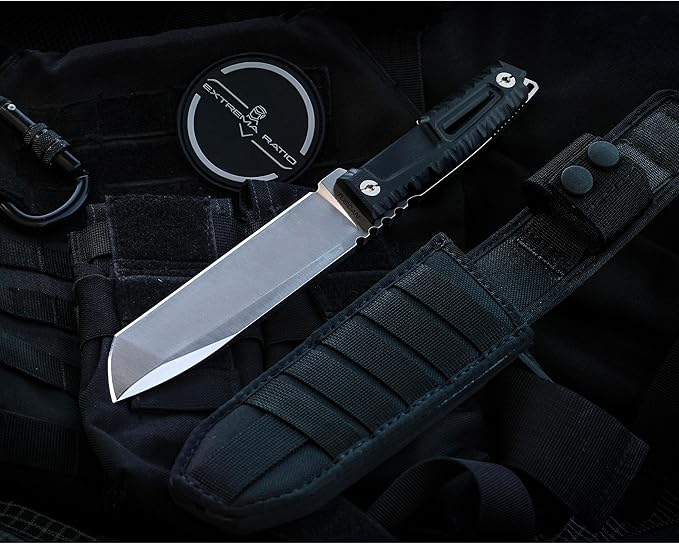 Extrema Ratio - Tuscan (Black) Fixed Blade Knife Bohler N690 steel blade 3.5 mm thick hardened to 58 HRC satin finish blade aluminum handle made in Italy