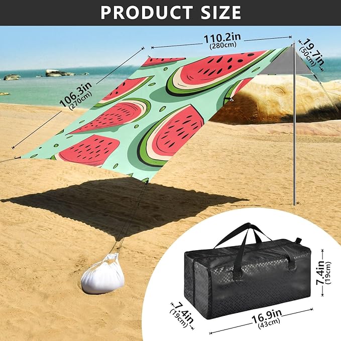 ALAZA Watermelon Slices with Seeds Beach Tent Sun Shelter Portable Canopy Sunshade for Outdoor Camping Picnics Backyard Fun 10x9 ft