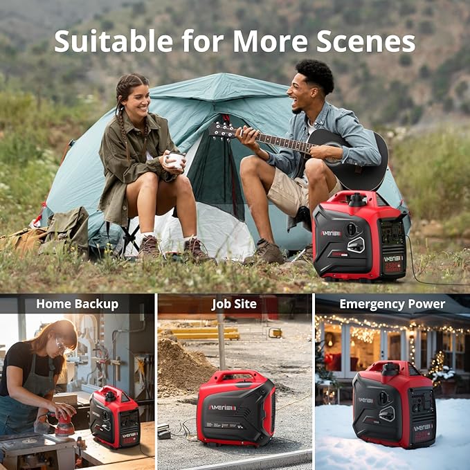 AMERISUN 2500-Watt Gas Powered Portable Inverter Generator for Home Use - Ultral Light for RV and Camping CO Sensor Outdoor and Home Backup Long Run Time