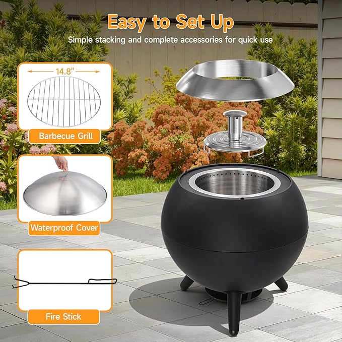 26 Inch Smokeless Firepit Outdoor Smokeless Fire Pit with Grill Waterproof Lid and Bag 2 in 1 Fire Pits for Outside Wood Burning Stainless Steel Potable Fire Pit for Bonfire Camping Picnic