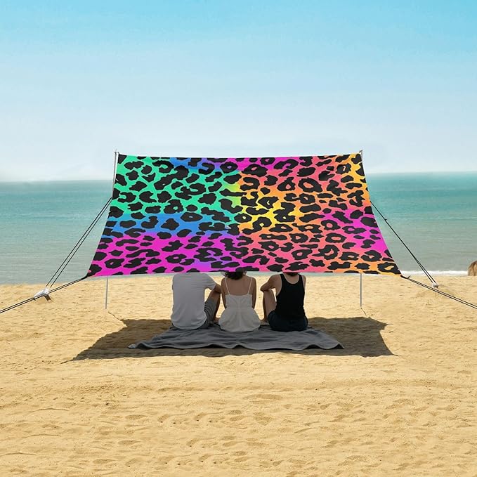 ALAZA Neon Leopard Skin Print Beach Tent Sun Shelter Portable Canopy Sunshade for Outdoor Camping Picnics Backyard Fun 10x9 ft