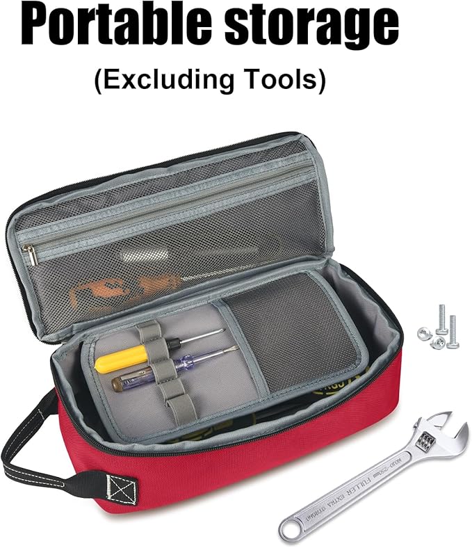 LAKE OF FIRE 12.6 Small Tool Bag Pouch for Men with Multiple Pockets Waterproof Heavy Duty Tool Bag Organizer with Zipper and Portable Handle (Red)