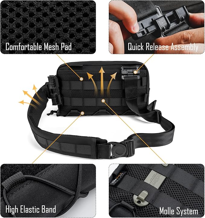 TACTICAL_GEEK Cache L3 EDC Sling Bag Chest Lightweight Shoulder Daypack 500D Nylon Travel Hiking Concealed Carry Crossbody Bag Tactical Backpack Hiking Ambidextrous Strap Black