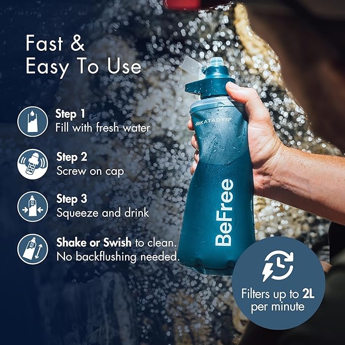 Katadyn BeFree 1.0L Ultralight Collapsible Water Filter Bottle for Hiking Camping Backpacking