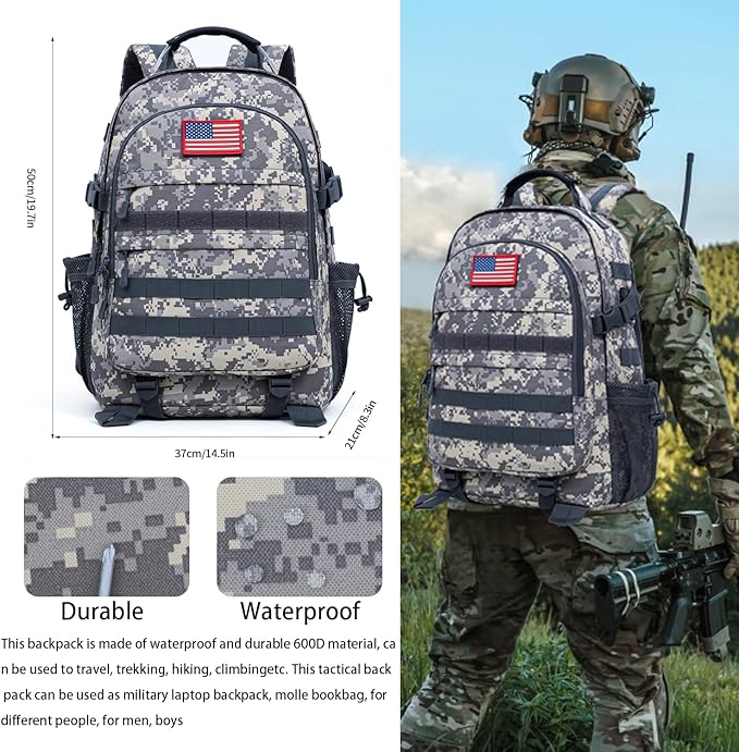 outdoor plus Camo Backpack for BoysWaterproof Army Bookbag with USB Charging Port Camoflauge Teen Boys Backpack for School