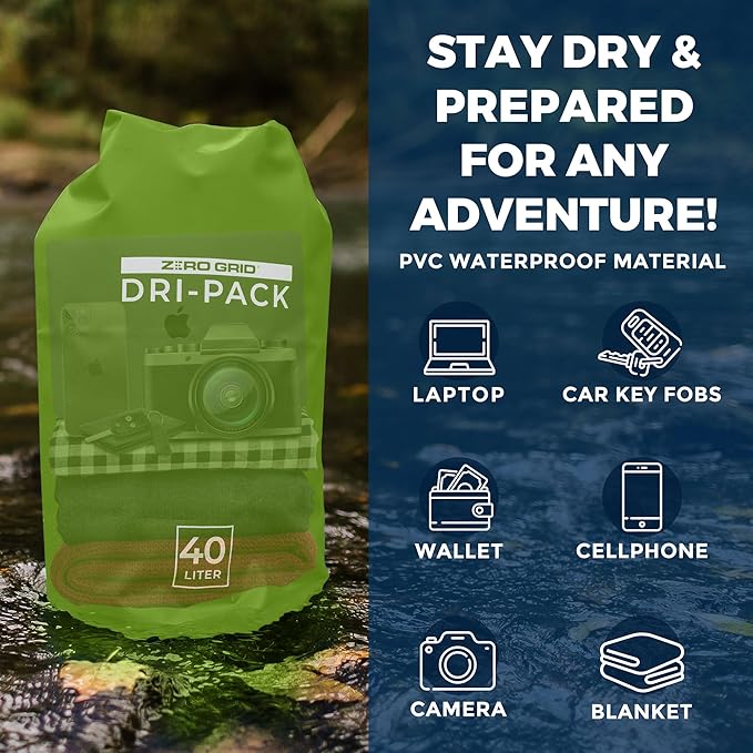 Zero Grid Waterproof Dry Bag - Floating Roll Top Drybag Keeps Dry 10L/20L/30L/40L Sizes for Backpacking Kayaking Boating Camping Fishing Hiking Made from Tough 500D Material