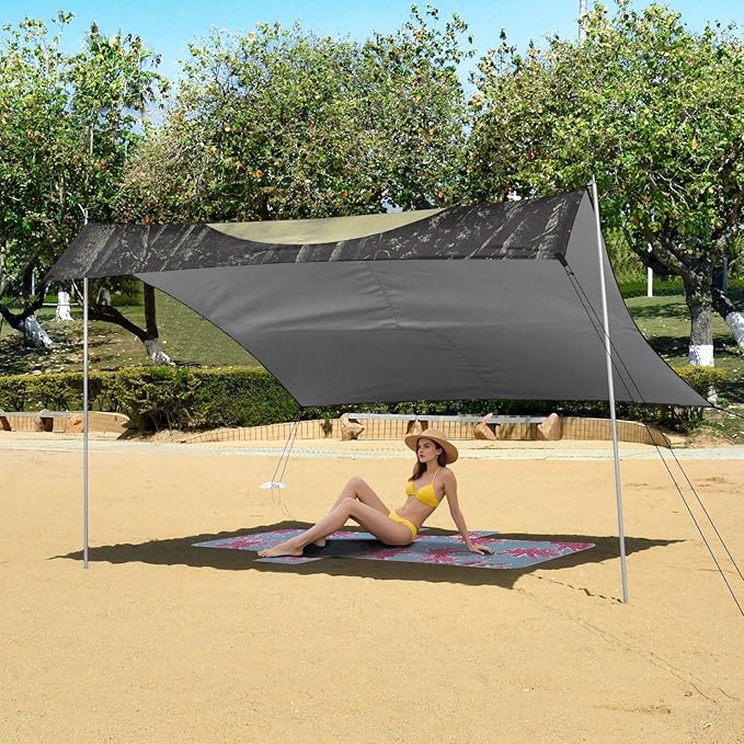 ALAZA Eagles Moon and Forest Beach Tent Sun Shelter Portable Canopy Sunshade for Outdoor Camping Picnics Backyard Fun 10x9 ft