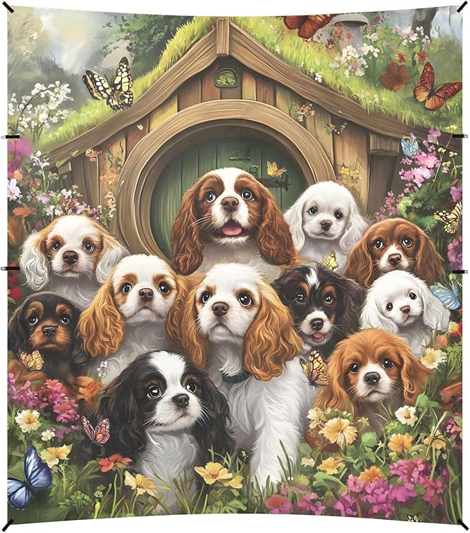 ALAZA Many Flower Butterfly Charles Cavalier Dog Beach Tent Sun Shelter Portable Canopy Sunshade for Outdoor Camping Picnics Backyard Fun 10x9 ft